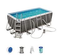 Bestway 56722 Power Steel - Piscine hors sol rectangulaire, 412 x 201 x 122 cm, échelle de sécurité et distributeur chimique ChemConnect, effet rotin gris