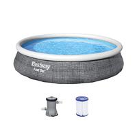 Bestway Piscine hors-sol Fast Set 57376 – Ronde 396 x 84 cm, motif rotin gris, pompe de filtration