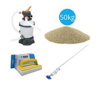 Bestway - Aspirateur de piscine AquaReach & pompe à filtre à sable 3028 L/h & sable filtrant 50 kg & brosse à récurer WAYS