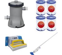 Bestway - Aspirateur de piscine AquaReach & pompe de filtration 2006 L/u & 4 filtres type II & brosse à récurer WAYS