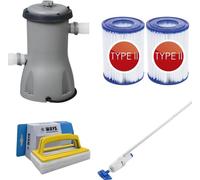 Bestway - Aspirateur de piscine AquaReach & pompe de filtration 3028 L/u & 2 filtres type II & brosse à récurer WAYS