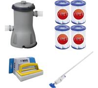 Bestway - Aspirateur de piscine AquaReach & pompe de filtration 3028 L/u & 4 filtres type II & brosse à récurer WAYS