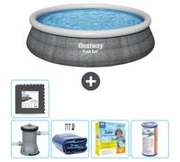 Bestway Fast Set 457x84cm - Piscine Ronde Gonflable - Imprimé rotin