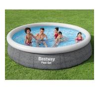 Bestway - Fast Set - Piscine Gonflable Avec Pompe De Filtration - 366x76 Cm - Impression Rotin - Ronde
