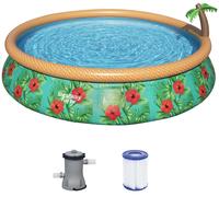 BESTWAY Fast Set Piscine hors sol motif fleurs tropicales, 457 x 84 cm, avec pompe 57416
