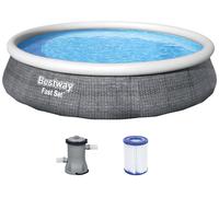 BESTWAY Fast Set Piscine hors sol motif rotin gris, 396 x 84 cm, avec pompe 57376