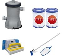 Bestway - Kit d'entretien & pompe de filtration 2006 L/u & 2 filtres type II & brosse à récurer WAYS