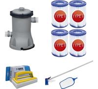 Bestway - Kit d'entretien & pompe de filtration 2006 L/u & 4 filtres type II & brosse à récurer WAYS