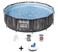 BESTWAY Piscine hors sol SteelPro Max ronde Décor bois, 366 x 100 cm, filtre à cartouche, échelle + Robot aspirateur Guppy