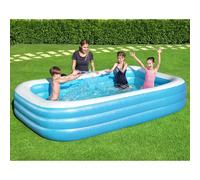 Bestway Piscine gonflable rectangulaire familiale de luxe, 3 boudins, Bleu, 305 x 183 x 56 cm