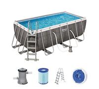 Bestway Power Steel Deluxe Frame Piscine rectangulaire avec Cadre en Acier Solide Livraison en kit Complet Aspect rotin 412 x 201 x 122 cm Marron