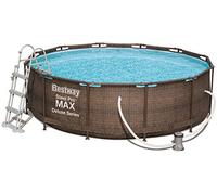 Bestway Power Steel Deluxe Piscine Tubulaire Ronde avec Cadre en Acier Solide Kit Complet Aspect rotin 366 x 100 cm, Marron