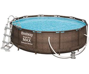 Bestway Power Steel Deluxe Piscine Tubulaire Ronde avec Cadre en Acier Solide Kit Complet Aspect rotin 366 x 100 cm, Marron