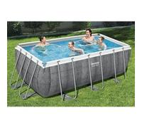 Bestway - Power Steel - Piscine tubulaire avec pompe de filtration et échelle de piscine - 412x201x122 cm - Impression rotin - Rectangulaire G