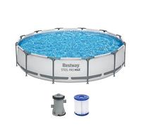 Bestway Piscine Tubulaire Steel Pro Max Ronde Ø 366 x 76 cm Gris Clair avec pompe à filtre