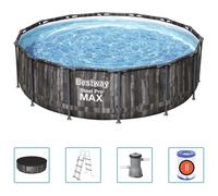 Bestway - Steel Pro MAX - Piscine tubulaire avec pompe de filtration et accessoires - 427x107 cm - Impression sur bois - Ronde