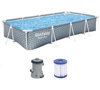 BESTWAY Steel Pro Piscine hors sol rectangulaire, 366 x 201 x 66 cm, avec pompe 561FV