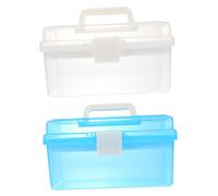 BESTYASH 2 pièces Boîte de Rangement à Double pour Outils de Manucure et Dessin Boîte Portable Transparente Blanc et Bleu Organisateur Pratique avec Poignée pour Classement Facile