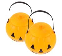 BESTYASH 2 Pièces Seau à Bonbons Citrouille Halloween Grand Format en Plastique Poignée Portable, Décoration Festive Sûre pour Garçon et Filles et Fêtes d'automne