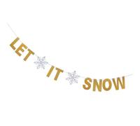 BESTYASH Bannière de Noël Bannière en Papier Let It Snow à Paillettes, Or, Décoration Festive pour Fête de Noël, Intérieur et Extérieur, Fond Photo, Porte D'entrée