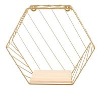 BESTYASH Étagère Murale Cuisine en Fer, sans Perçage, Légère et Étanche | Rangement Mural Salle de Bain, Grosse Capacité, Bois et Fer, pour Ambiance Intérieure, Couleur Or