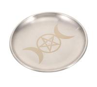 BESTYASH Plateau D'autel Pentagramme Lune en Fer Argenté, Usage Rituel | Surface Lisse sans Bavure, Motifs Uniques, Polyvalent pour Temple et Offrandes, Accessoire Décoratif Compact