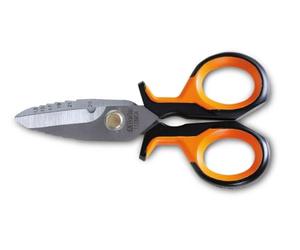 BETA 1128BSX, Ciseaux Electriciens Professionnels avec Coupe Graduée en Acier Inoxydable, Poignée Bimatière et Goupille Anti-Desserrage, Etui Inclus