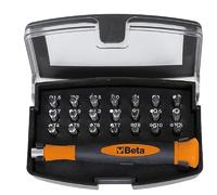 Beta - 1256/C21-1 Microtournevis professionnel ensemble complet avec 21 inserts interchangeables de 4 mm et poignée, taille 99 mm, noir/orange