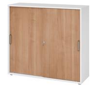 BETA 1753S | Armoire à portes coulissantes | 3 HC - Blanc/Noyer poignée striée en plastique