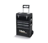 BETA - 4300E/21A Chariot Porte-Outils pour Entretien avec Structure en tôle, Roues diamètre 128 mm, Trois modules superposables, Assortiment de 212 Outils pour l'entretien général, Noir/Orange