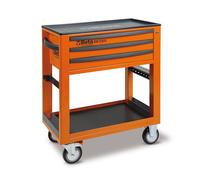 BETA - BW C50S-O Chariot à Outils de Travail BW C50S avec 3 tiroirs, Porte-Bouteille latéral intégré, Porte-Tournevis latéral et Assortiment de 189 Outils - Orange