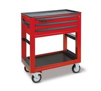 BETA - BW C50S-R Chariot à Outils de Travail BW C50S avec 3 tiroirs, Porte-Bouteille latéral intégré, Porte-Tournevis latéral et Assortiment de 189 Outils - Rouge