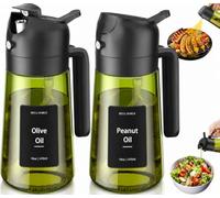 BETA NOBLE Lot de 2 vaporisateurs d'huile pour la cuisine, 2 en 1, 470 ml, en verre pour friteuse à air comprimé, avec autocollants, de qualité alimentaire pour salades, rôtis, grillades (2 pièces