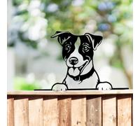 Betley Butterfly Peeking - Clôture de chien Jack Russell - Silhouette en métal noir - 22,5 x 32 cm - Décoration murale de jardin - Cadeau pour les amoureux des chiens
