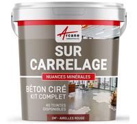 BETON CIRE CARRELAGE POUR SOLS ET MURS - KIT BETON CIRE SUR CARRELAGE - 2 m² (en 2 couches) Airelles Rouge