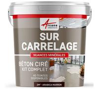 BETON CIRE CARRELAGE POUR SOLS ET MURS - KIT BETON CIRE SUR CARRELAGE - 2 m² (en 2 couches) Arabica Marron