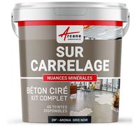 BETON CIRE CARRELAGE POUR SOLS ET MURS - KIT BETON CIRE SUR CARRELAGE - 2 m² (en 2 couches) Aronia Gris Noir