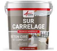 BETON CIRE CARRELAGE POUR SOLS ET MURS - KIT BETON CIRE SUR CARRELAGE - 2 m² (en 2 couches) Goyave Rouge