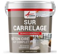 BETON CIRE CARRELAGE POUR SOLS ET MURS - KIT BETON CIRE SUR CARRELAGE - 2 m² (en 2 couches) Vison Gris Beige