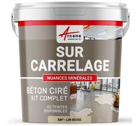 BETON CIRE CARRELAGE POUR SOLS ET MURS - KIT BETON CIRE SUR CARRELAGE - 5 m² (en 2 couches) Lin Beige
