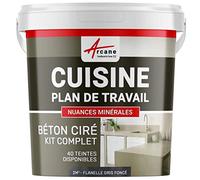 Béton Ciré Cuisine Plan de Travail Crédence 2 m² Flanelle Gris Foncé | Protection Anti-Taches, Résiste Chaleur et Eau, Adhérence Tous Supports, Temps Ouvert jusqu'à 4H - Arcane Industries
