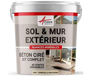 Béton Ciré Extérieur Sol, Mur, Terrasse 10 m² Chinchilla Gris Beige | Haute Résistance Uv, Bonne Opacité, Temps Ouvert 4H, Adhérence Tous Supports, Vernis Anti-Taches - Arcane Industries