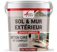 Béton Ciré Extérieur Sol, Mur, Terrasse 10 m² (en 2 couches) Airelles Rouge | Haute Résistance Uv, Bonne Opacité, Temps Ouvert 4H, Adhérence Tous Supports, Vernis Anti-Taches - Arcane Industries
