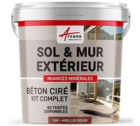 Béton Ciré Extérieur Sol, Mur, Terrasse 10 m² (en 2 couches) Airelles Rouge | Haute Résistance Uv, Bonne Opacité, Temps Ouvert 4H, Adhérence Tous Supports, Vernis Anti-Taches - Arcane Industries