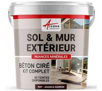 Béton Ciré Extérieur Sol, Mur, Terrasse 10 m² (en 2 couches) Arabica Marron | Haute Résistance Uv, Bonne Opacité, Temps Ouvert 4H, Adhérence Tous Supports, Vernis Anti-Taches - Arcane Industries