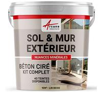 Béton Ciré Extérieur Sol, Mur, Terrasse 10 m² (en 2 couches) Lin Beige | Haute Résistance Uv, Bonne Opacité, Temps Ouvert 4H, Adhérence Tous Supports, Vernis Anti-Taches - Arcane Industries
