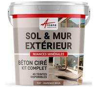 Béton Ciré Extérieur Sol, Mur, Terrasse 10 m² (en 2 couches) Marengo Brun | Haute Résistance Uv, Bonne Opacité, Temps Ouvert 4H, Adhérence Tous Supports, Vernis Anti-Taches - Arcane Industries