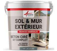 Béton Ciré Extérieur Sol, Mur, Terrasse 10 m² (en 2 couches) Mulot Gris | Haute Résistance Uv, Bonne Opacité, Temps Ouvert 4H, Adhérence Tous Supports, Vernis Anti-Taches - Arcane Industries