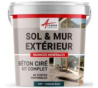 Béton Ciré Extérieur Sol, Mur, Terrasse 10 m² (en 2 couches) Turquin Bleu | Haute Résistance Uv, Bonne Opacité, Temps Ouvert 4H, Adhérence Tous Supports, Vernis Anti-Taches - Arcane Industries