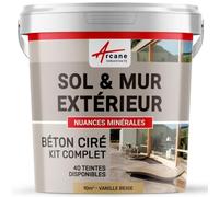 Béton Ciré Extérieur Sol, Mur, Terrasse 10 m² (en 2 couches) Vanille Beige | Haute Résistance Uv, Bonne Opacité, Temps Ouvert 4H, Adhérence Tous Supports, Vernis Anti-Taches - Arcane Industries